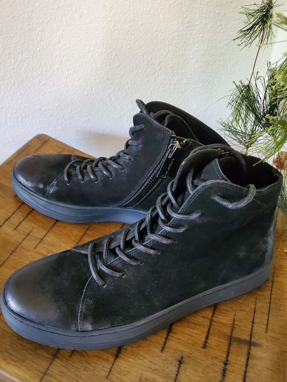 Karl Lagerfeld Paris Black Suede Nubuck Leather High Top Zipper Sneakers